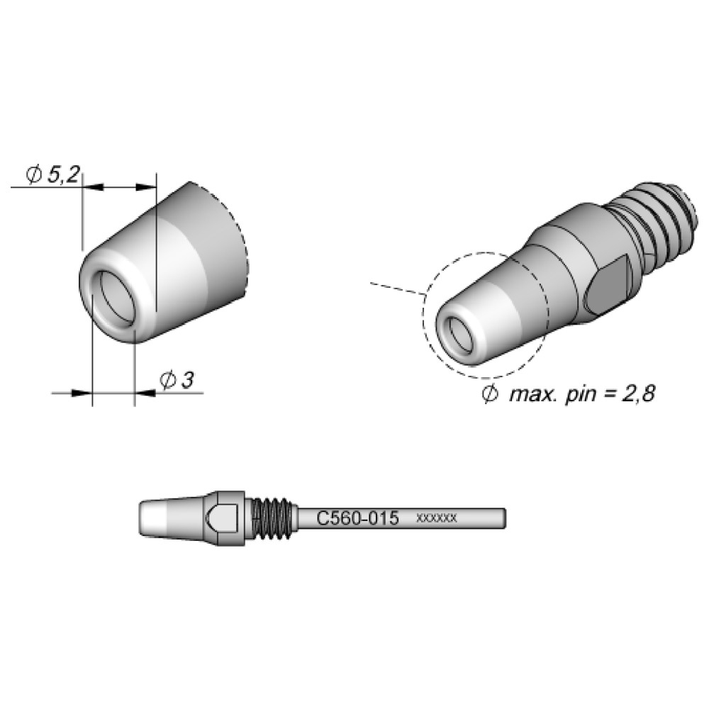 JBC Entlötspitze Serie C560, C560015/Ø 3,0 mm, 5,2 mm, Pincleaning