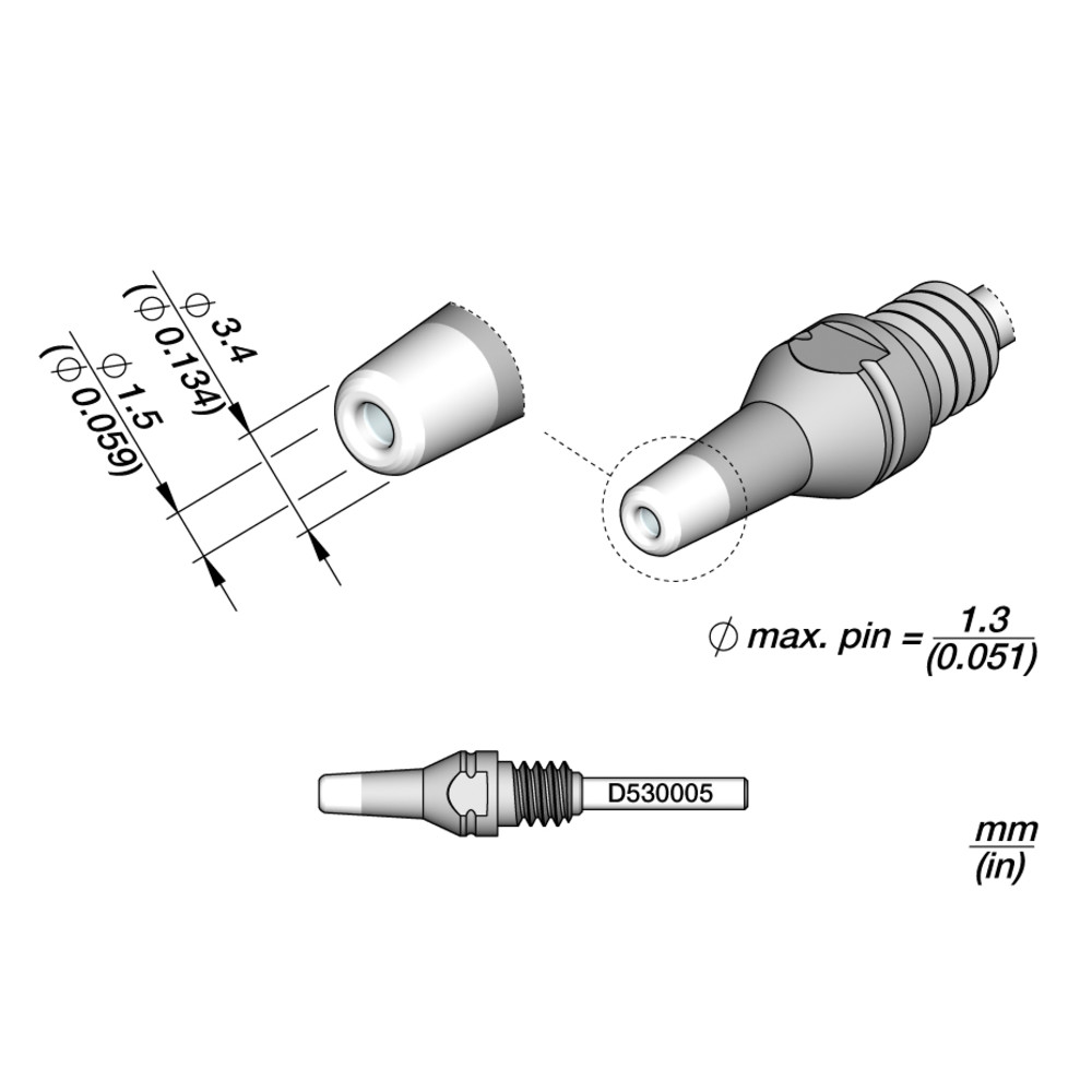 JBC Entlötspitze Serie D530, D530005/1.5 mm, 3.4 mm, Pincleaning