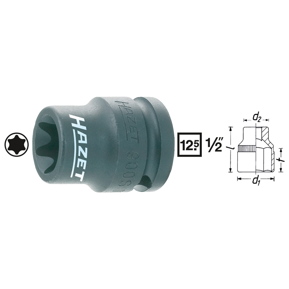 Schlag-, Maschinenschrauber-Steckschlüssel-Einsatz (TORX) 900S-E14 - Vierkant