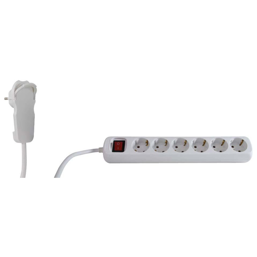 Steckdosenleiste Flachstecker 6-fach mit Schalter, 2 m