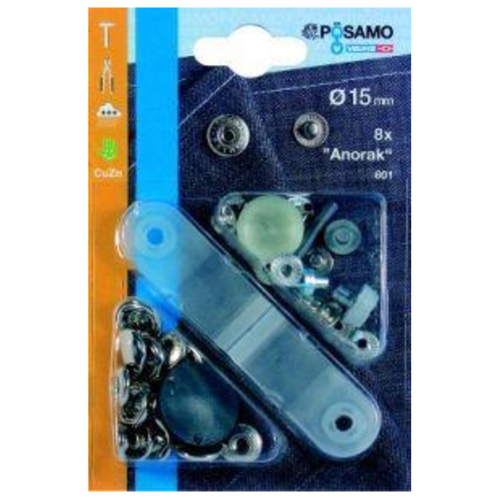 Druckknopf Anorack Ms silberfarbig 15 mm a 8Stck