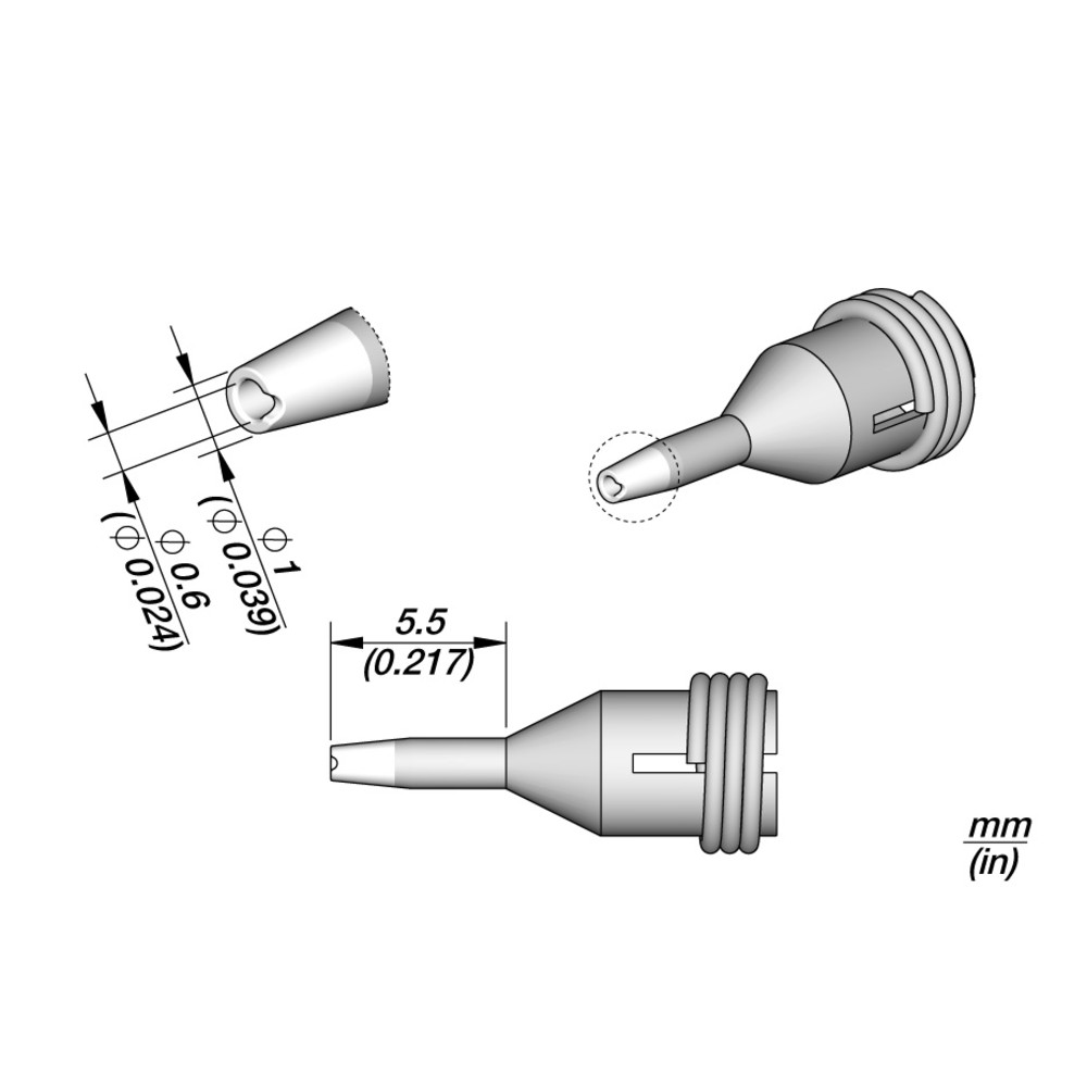 JBC Entlötspitze Serie C360, C360011/Ø 0,6 mm, Außen-Ø 1,0 mm, Padcleaning