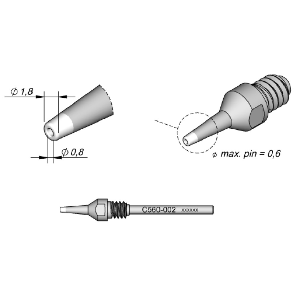 JBC Entlötspitze Serie C560, C560002/Ø 0,8 mm, 1,8 mm, Pincleaning