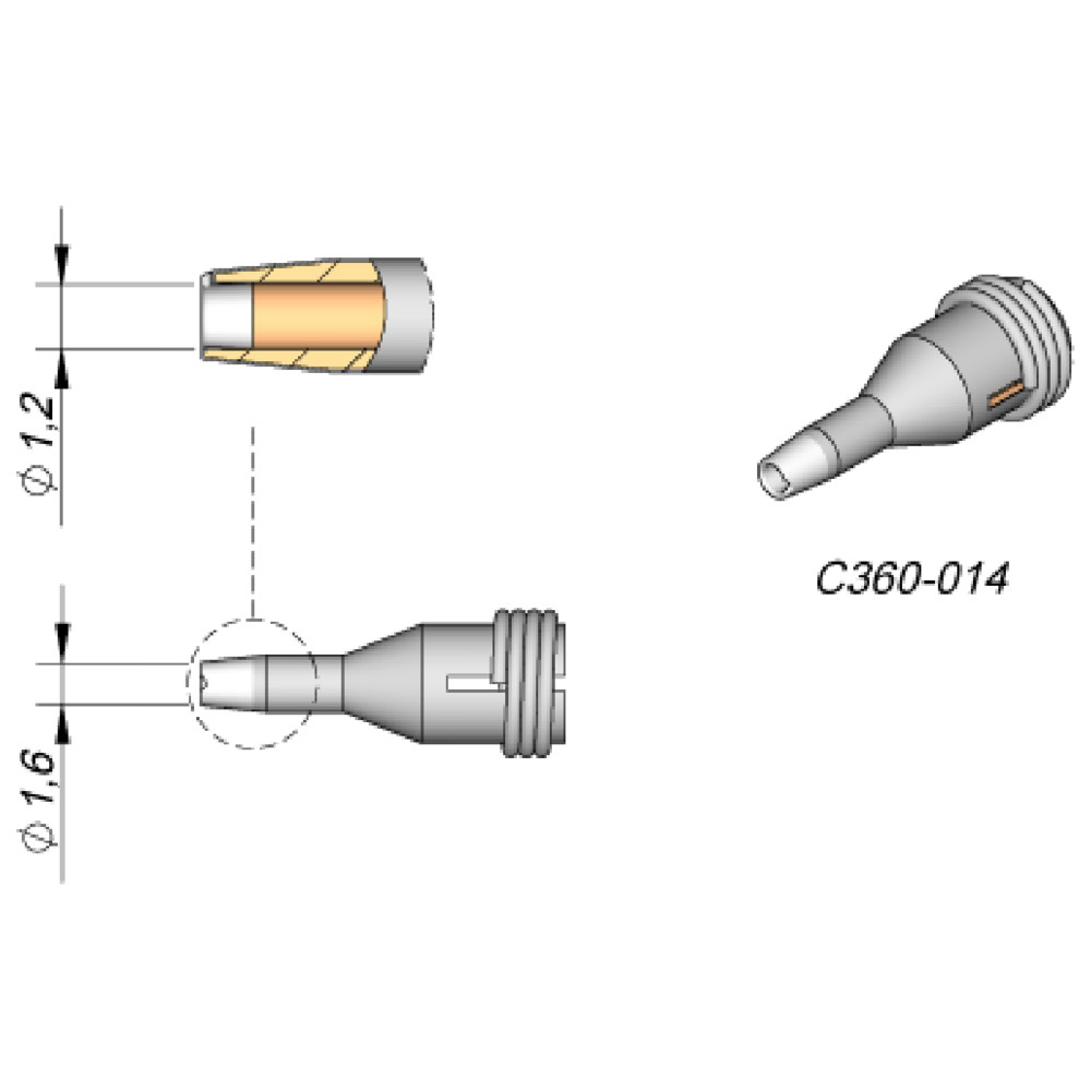 JBC Entlötspitze Serie C360, C360014/Ø 1,2 mm, Außen-Ø 1,6 mm, Padcleaning
