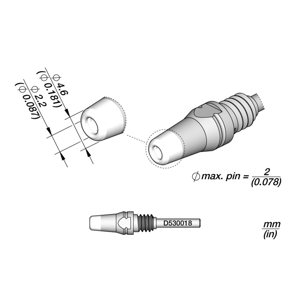 JBC Entlötspitze Serie D530, D530018/2.2 mm, 4.6 mm, Pincleaning