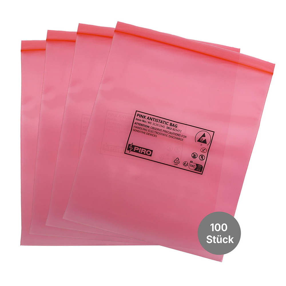 WETEC Verpackungsbeutel ableitend, PE, rosa, Druckverschluß, 250 x 300 mm, Bild 2