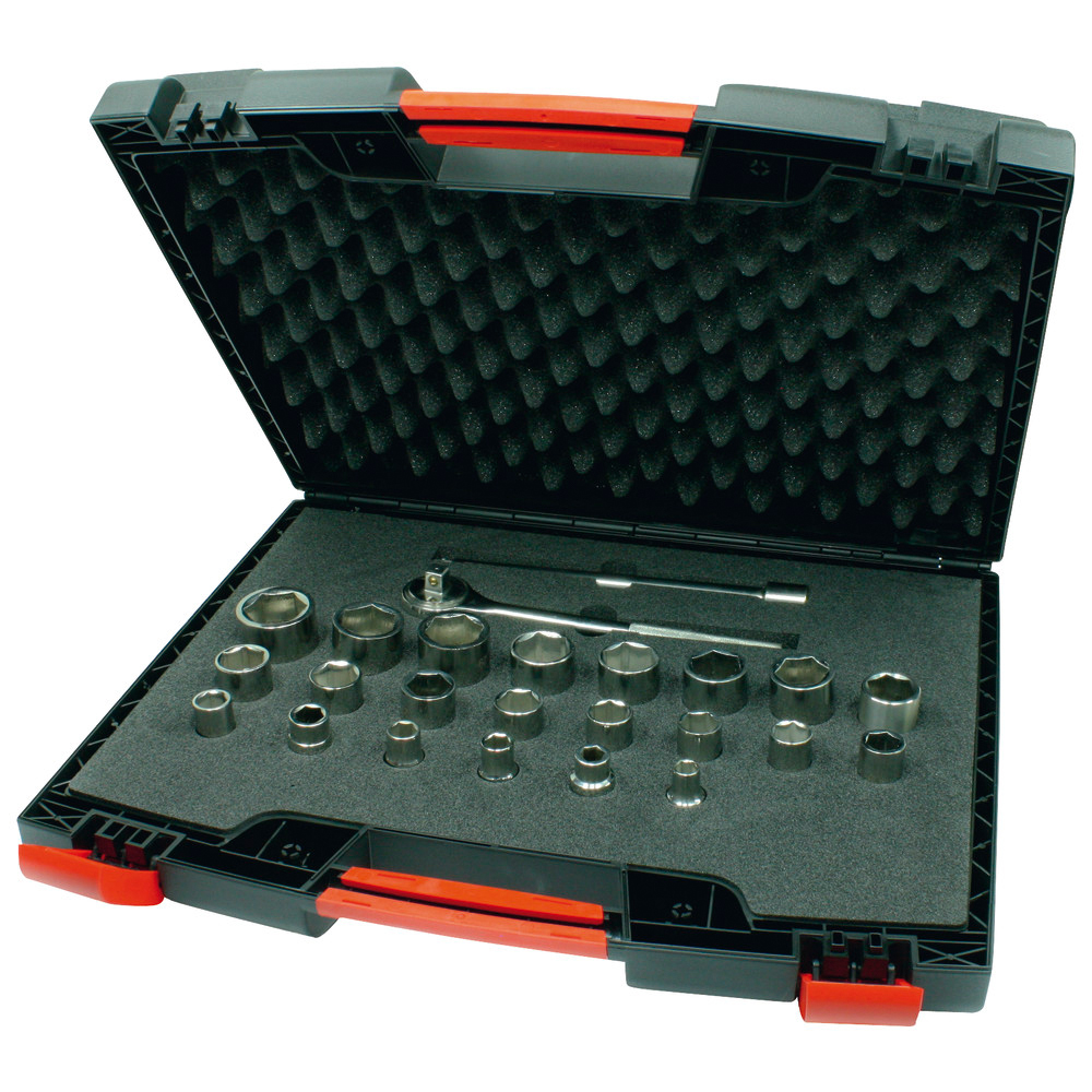 Steckschlüsselsatz 1/2", Edelstahl, 27-teilig, SW 10 - 32 mm