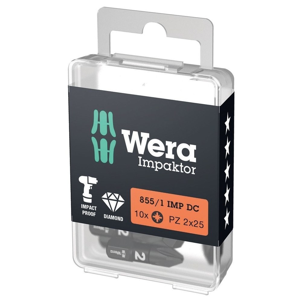 Bit Impaktor 1/4" DIN 3126 C6,3 PZ2x25mm 10er Pack Wera