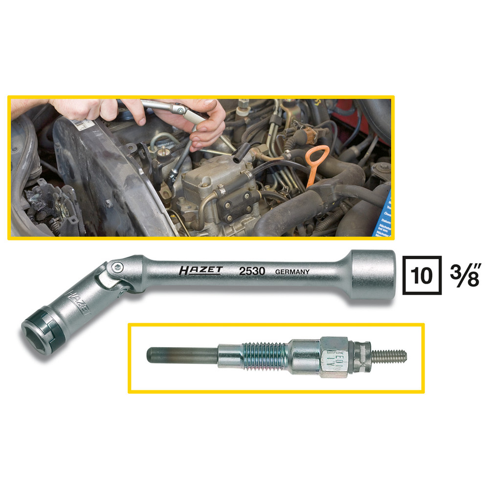 Glühkerzen-Steckschlüssel 2530 - Vierkant hohl 10 mm (3/8 Zoll) - Außen-Sechska