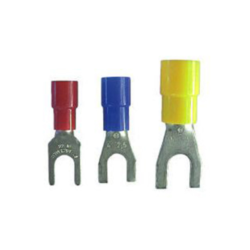 Quetschkabelschuh, DIN 46237, isoliert, Gabelform, 0,5 - 1,5 mm², M6