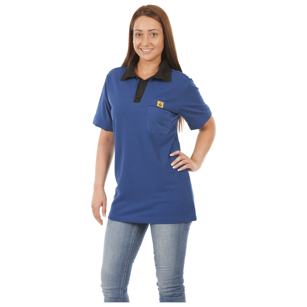 Warmbier ESD-Polo-Shirt, mit schwarzem Kragen, L, blau