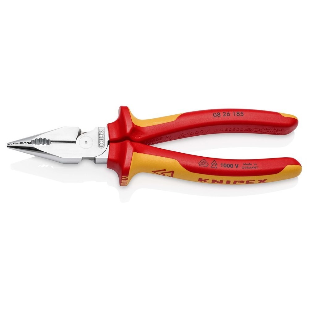 Spitz-Kombinationszange VDE verchromt mit Mehrkomponenten-Griffen 185mm KNIPEX
