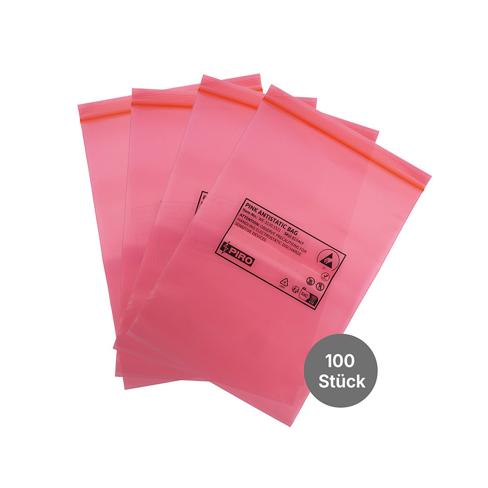 WETEC Verpackungsbeutel ableitend, PE, rosa, Druckverschluß, 150 x 225 mm, Bild 2