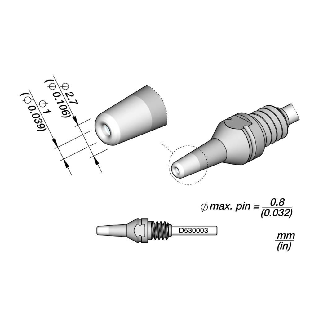 JBC Entlötspitze Serie D530, D530003/1.0 mm, 2.7 mm, Pincleaning