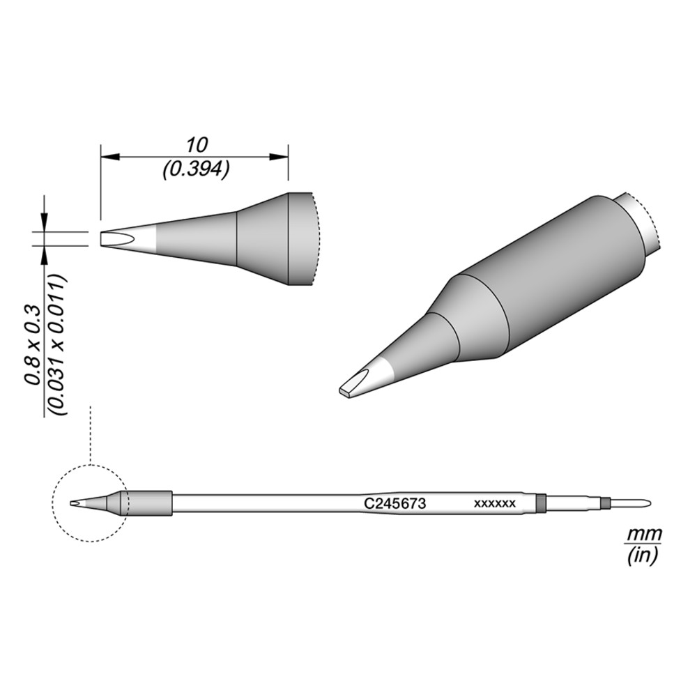 Lötspitze Serie C245 Meißelform, C245673/0,8 x 0,3 mm, gerade