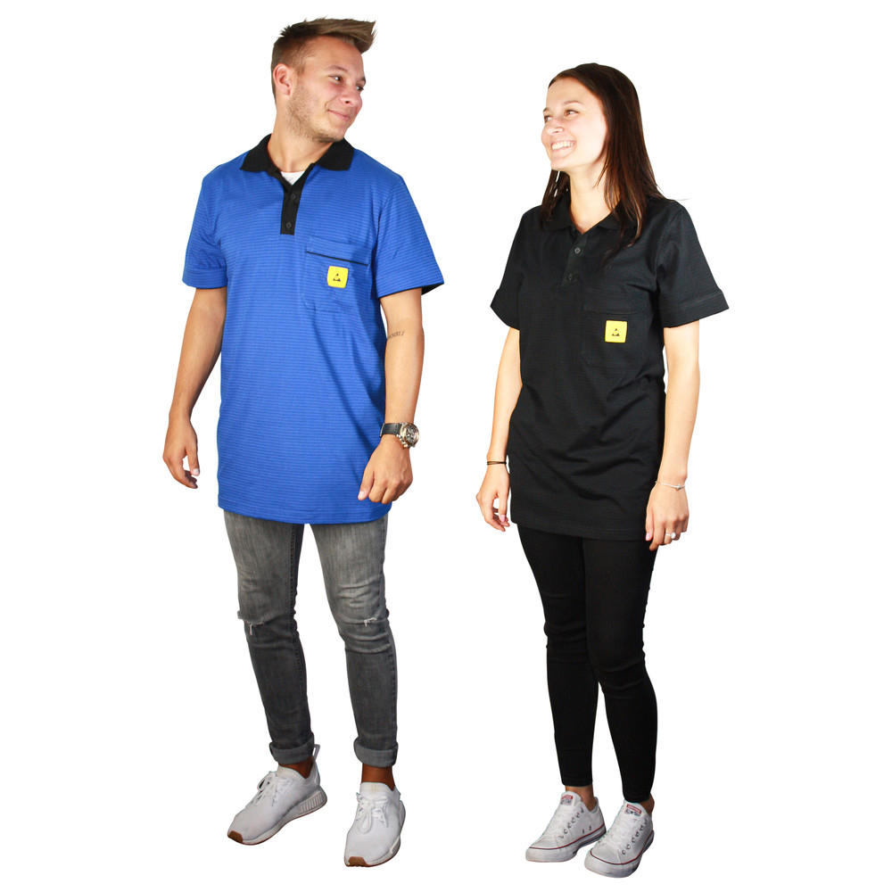 ESD-Polo-Shirt light, mit schwarzem Kragen, Größe L, blau
