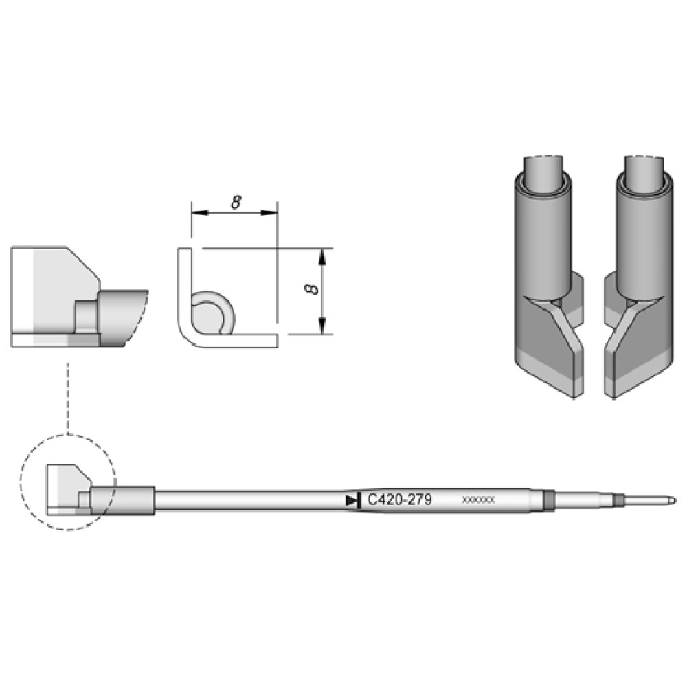 JBC Lötspitze Serie C420, C420279/8,0 mm, für QFP/PLCC