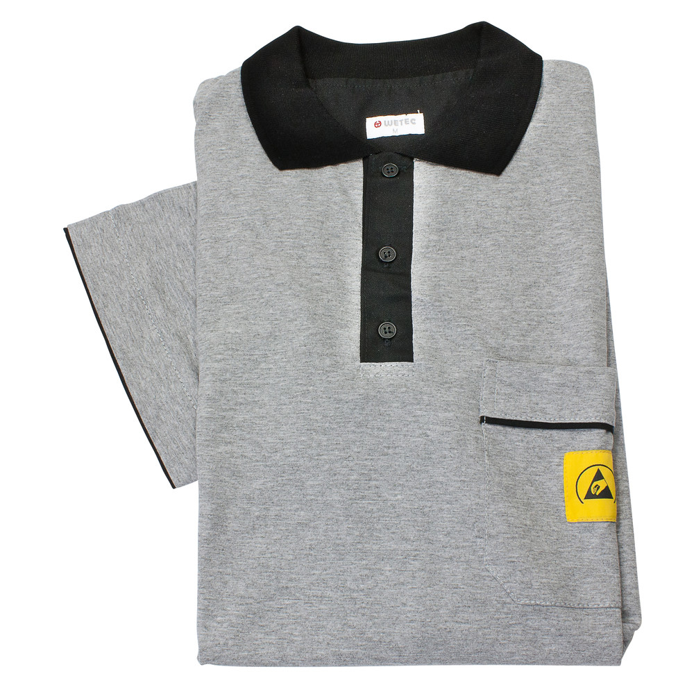 WETEC ESD-Polo-Shirt light, mit schwarzem Kragen, Größe L, grau