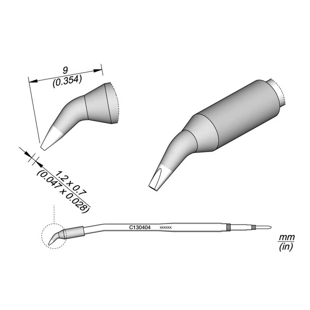 Lötspitze Serie C130, Meißelform, C130404/1,2 x 0,7 mm, gebogen