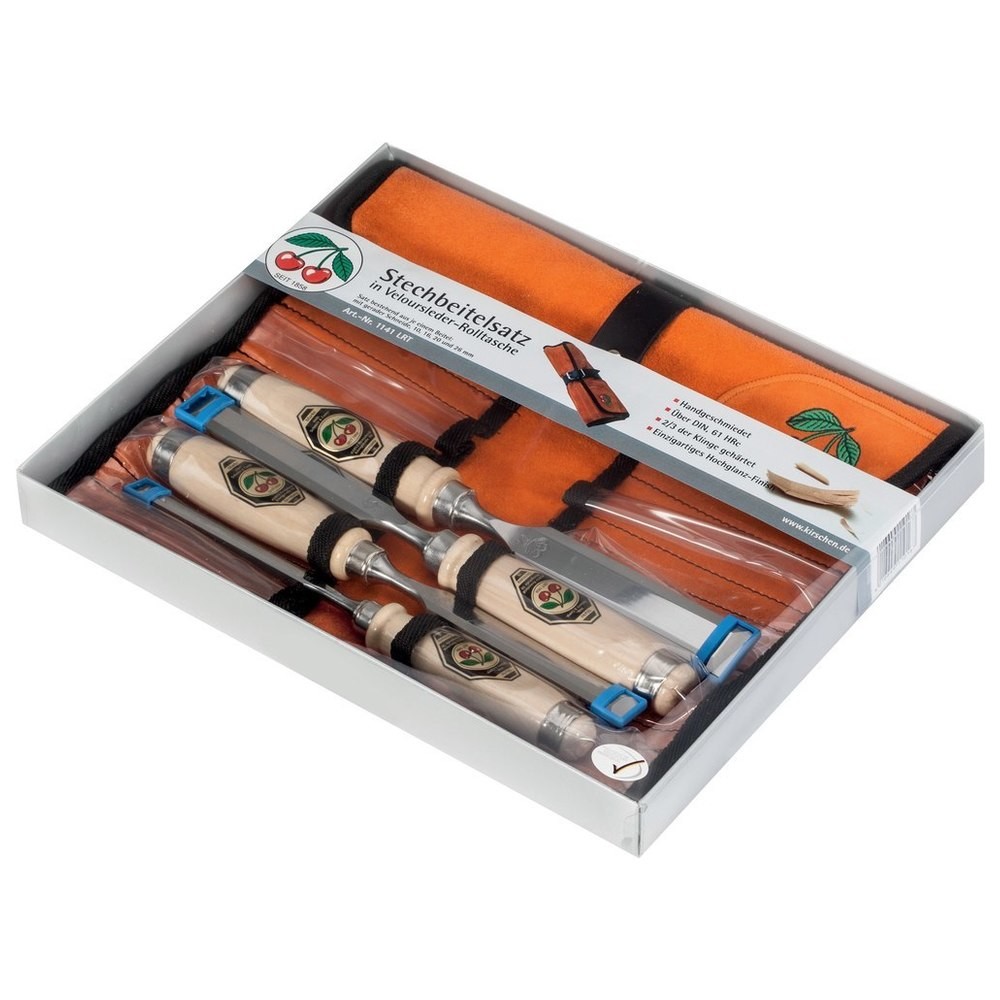 Stechbeitelsatz 4-tlg. 1151 Kirsche in Velours-Lederrolltasch