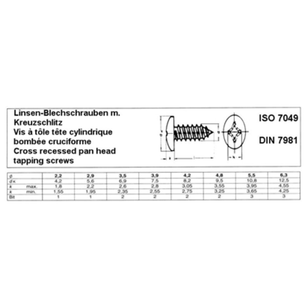 Linsen-Blechschraube C-H, DIN 7981, galvanisch verzinkt, 2,9 x 9,5 mm