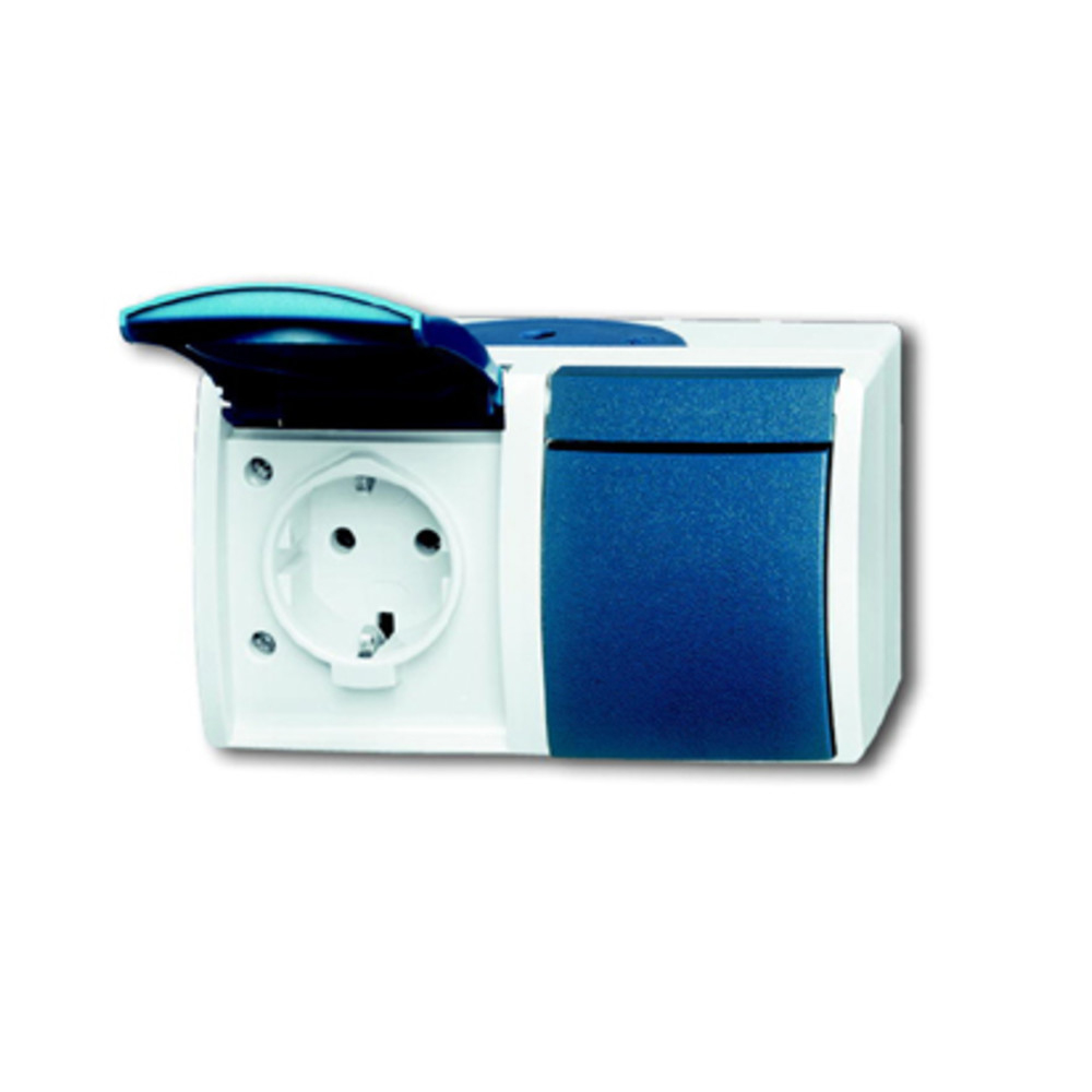 Schuko-Steckdose ocean, mit Klappdeckel, grau/blaugrün, 2-fach