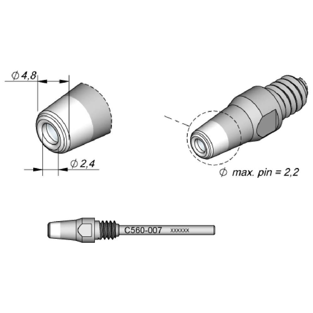 JBC Entlötspitze Serie C560, C560007/Ø 2,4 mm, 4,8 mm, Pincleaning