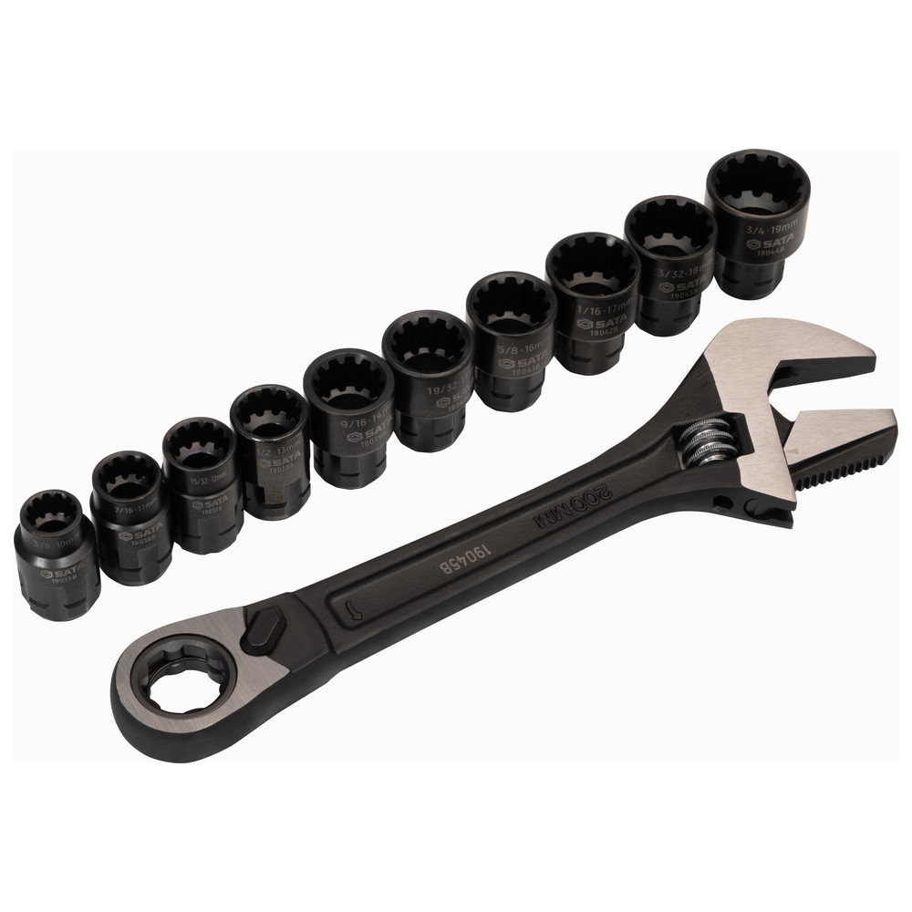 X6 Spline Durchgangs-Steckschlüssel Satz mit Rollgabelschlüssel, 11-tlg.