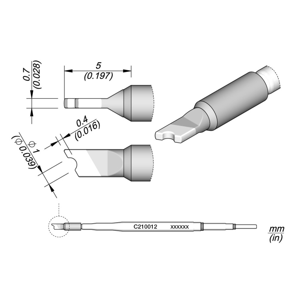 Lötspitze Serie C210, Sonderform, C210012/Ø 1,0/0,7 x 0,4 mm, Fine Pitch