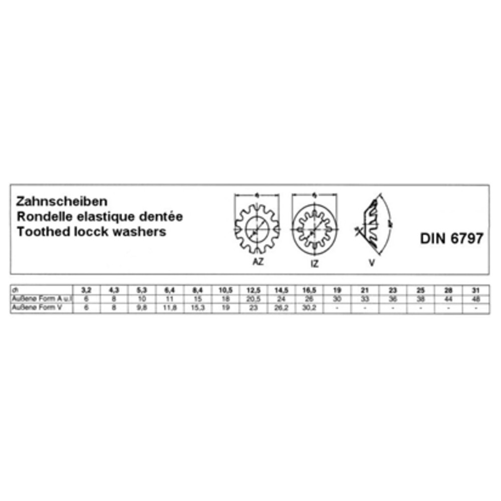 Zahnscheibe DIN 6797 V, galvanisch verzinkt, 3,2 mm