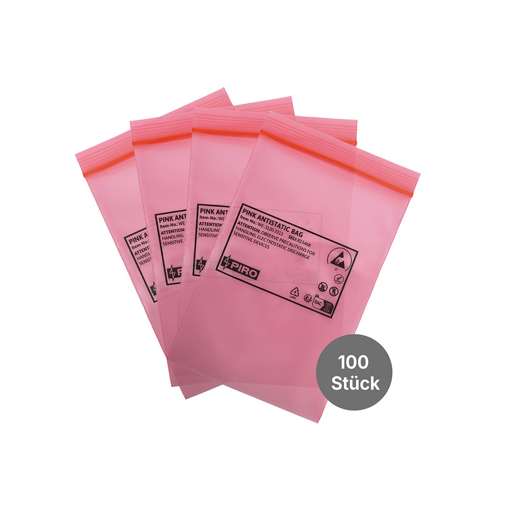 WETEC Verpackungsbeutel ableitend, PE, rosa, Druckverschluß, 100 x 150 mm, Bild 2