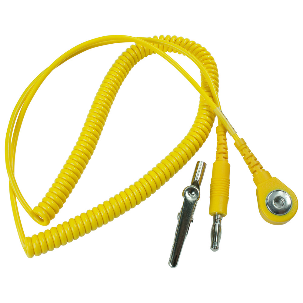 Spiralkabel mit Bananenstecker, ESD, gelb, Anschlussart DK 3 mm