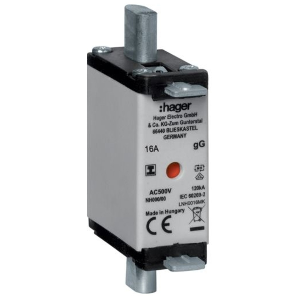 NH-Sicherungseinsatz NH000 gG, 500 V, isolierte Grifflasche, 16 A