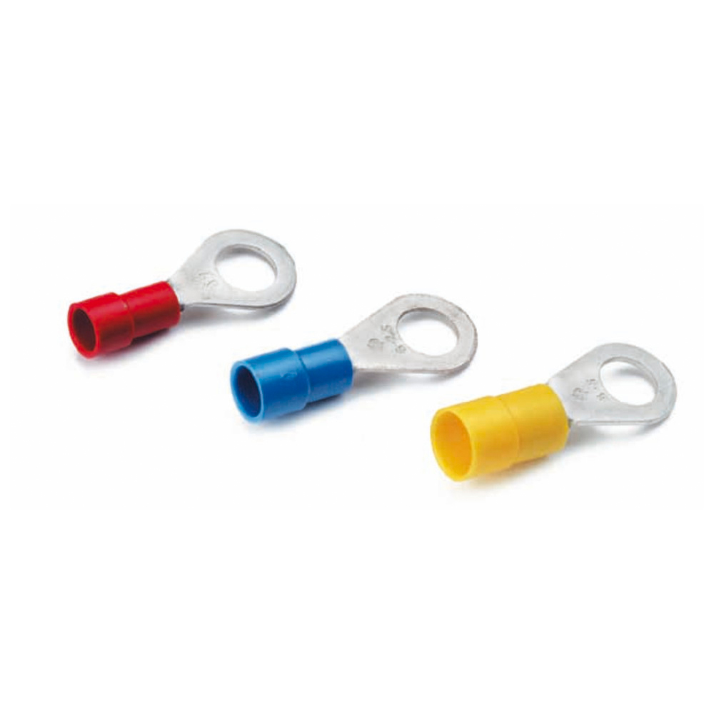 Isolierte Quetschkabelschuhe, Ringform Cu, isol., DIN 46237 - 0,5 - 1 qmm M8 rot