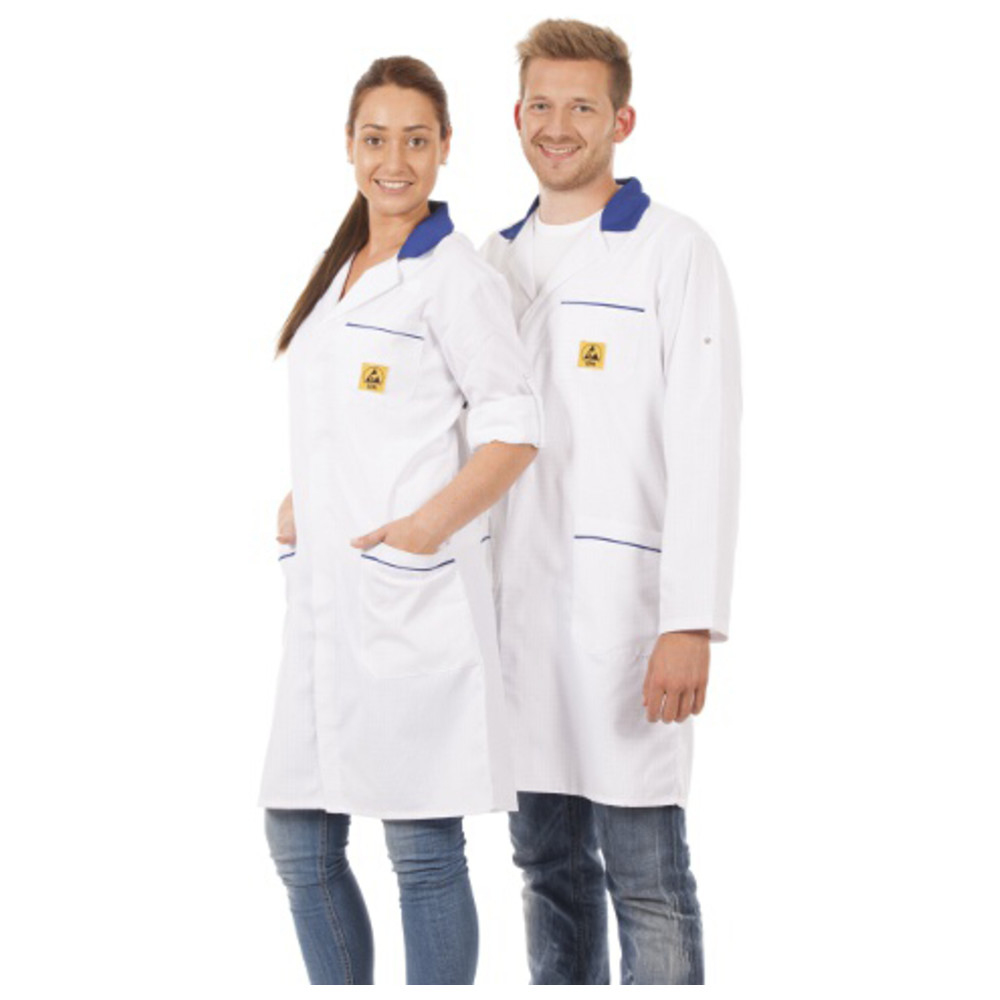 Warmbier ESD-Arbeitsmantel AM-160, mit Applikationen, 2XL, weiß/blau