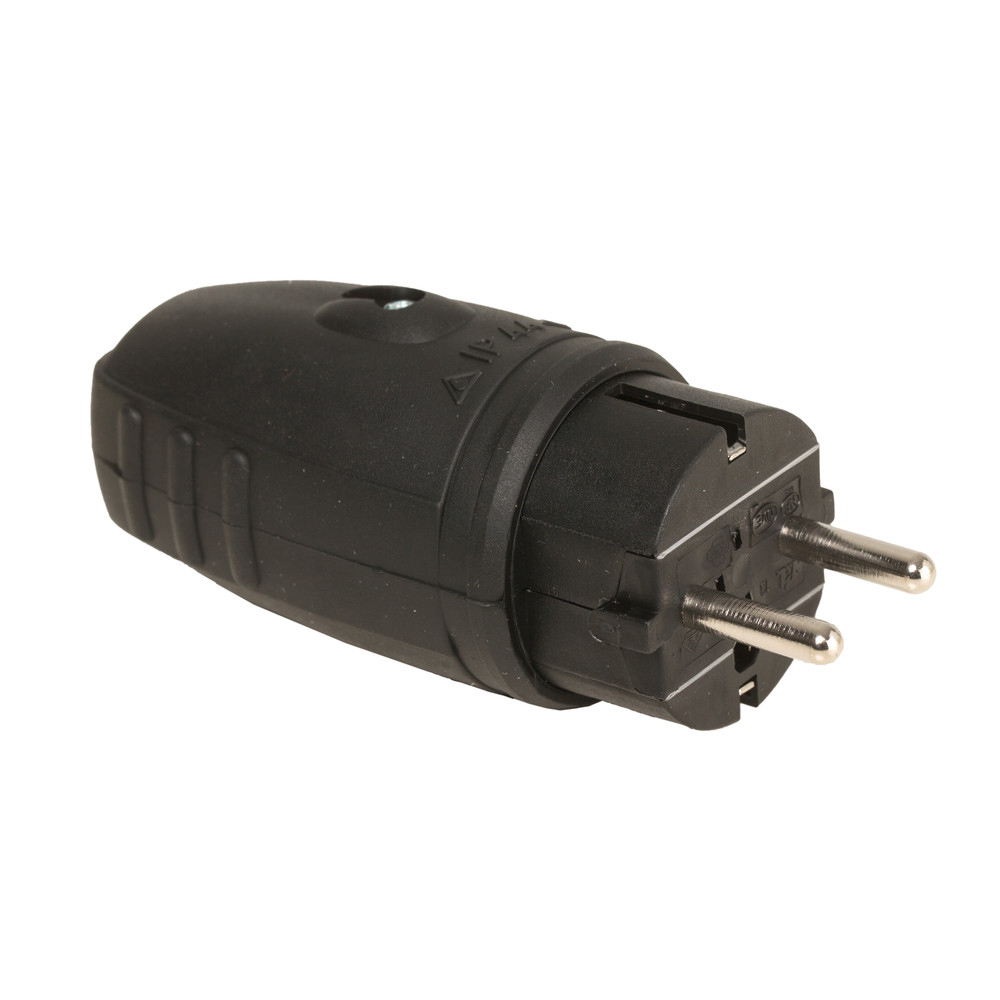 Schuko-Stecker, Gummi, IP44, schwarz