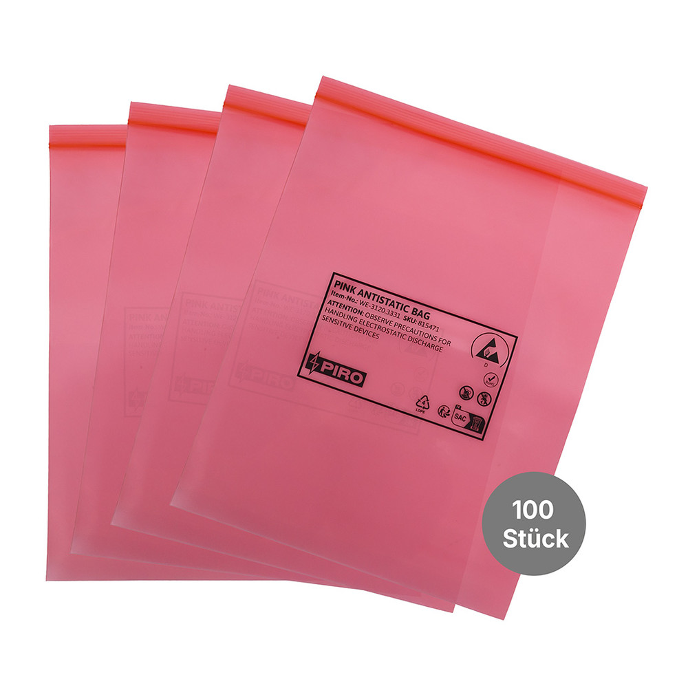 WETEC Verpackungsbeutel ableitend, PE, rosa, Druckverschluß, 200 x 250 mm, Bild 2