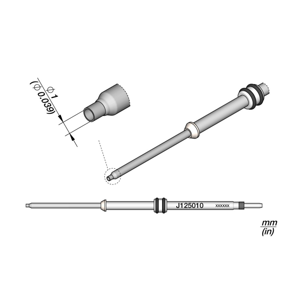 Nano-Heißluftdüse Serie J125, J125010/Ø 1,0 mm, gerade