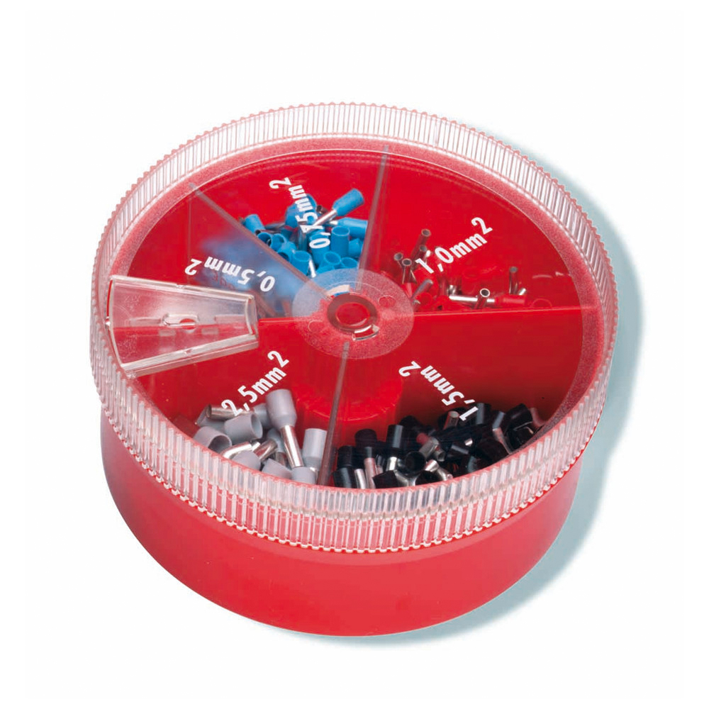 Aderendhülsen-Sortiment, 0,5-0,75-1-1,5-2,5qmm, weiß-blau-rot-schwarz-grau, 8 mm
