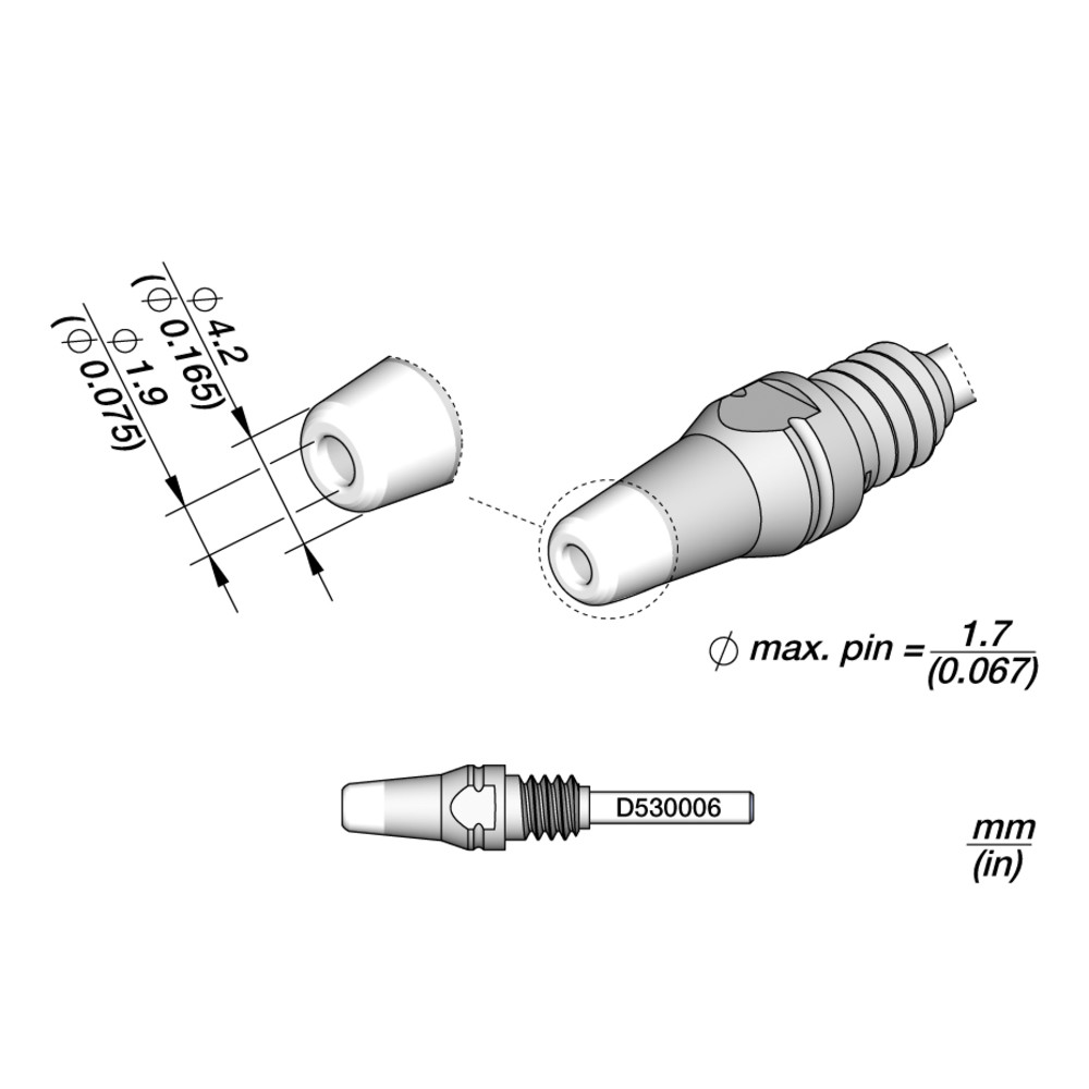 JBC Entlötspitze Serie D530, D530006/1.9 mm, 4.2 mm, Pincleaning