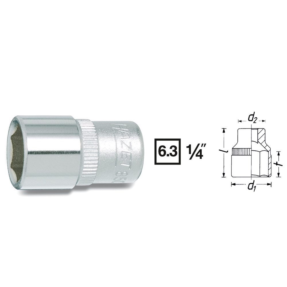 Steckschlüssel-Einsatz (6kt.) 850A-9/16 - Vierkant hohl 6,3 mm (1/4 Zoll) - Auß