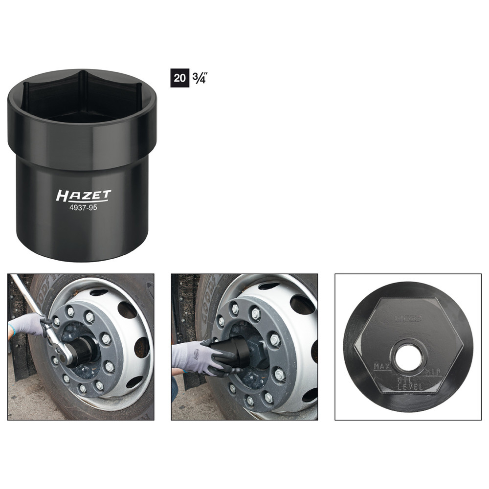 Nkw Ölkappen/ Achsmutter-Steckschlüssel, 6-kant 4937-95 - Vierkant hohl 20 mm (3
