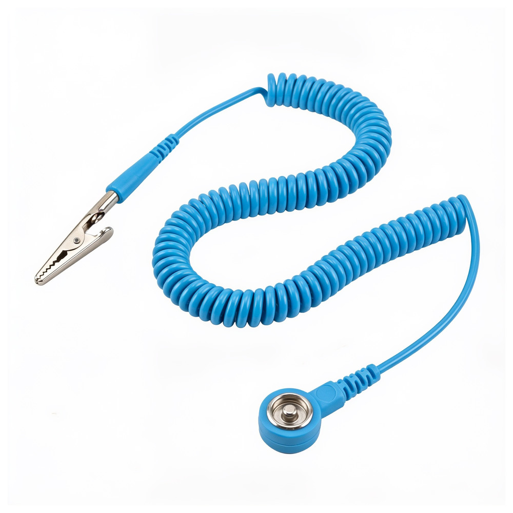Spiralkabel mit Bananenstecker, ESD, hellblau, Anschlussart DK 10 mm