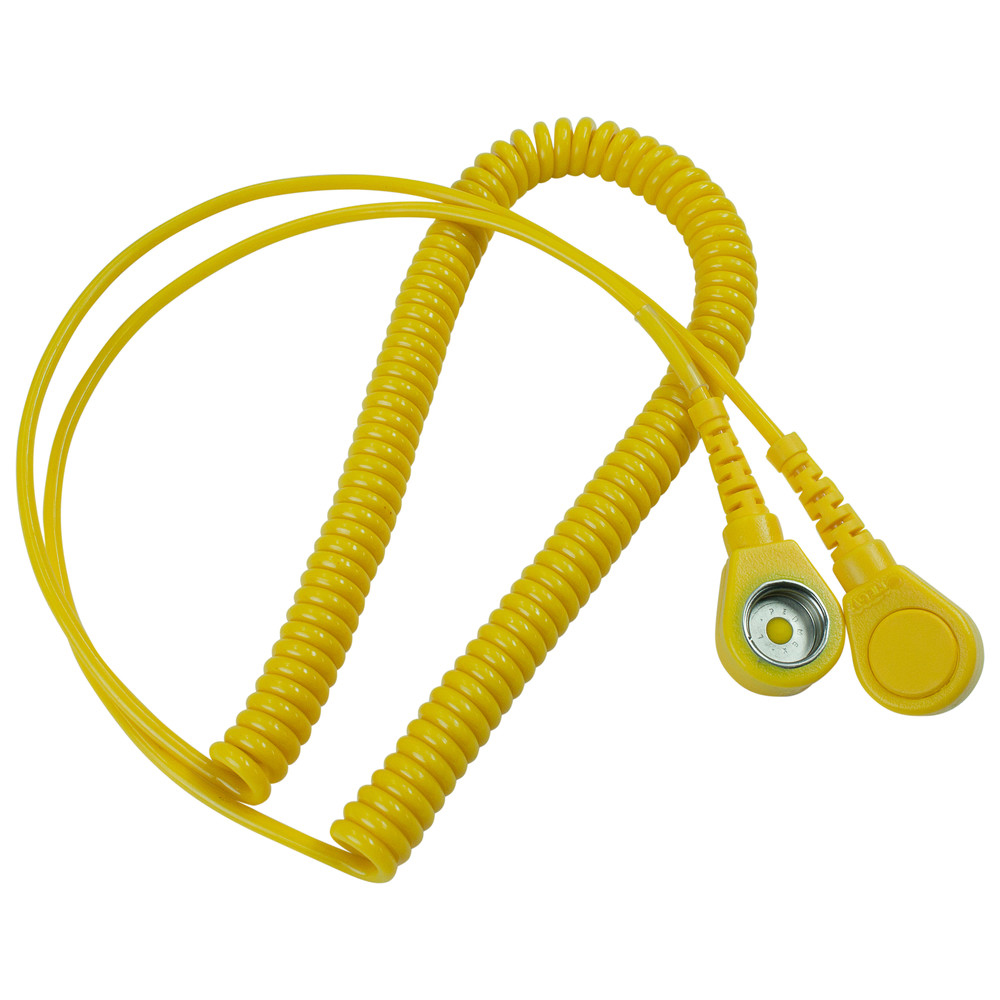 Spiralkabel mit Druckknopf, ESD, gelb, 10/10 mm, 2,4 m
