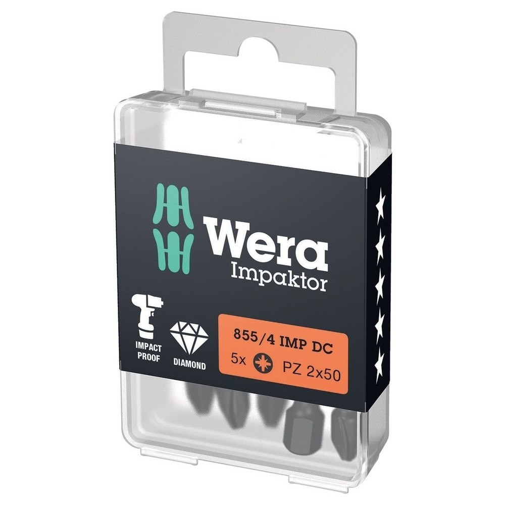 Bit Impaktor 1/4" DIN 3126 E6,3 PZ2x50mm 5er Pack Wera