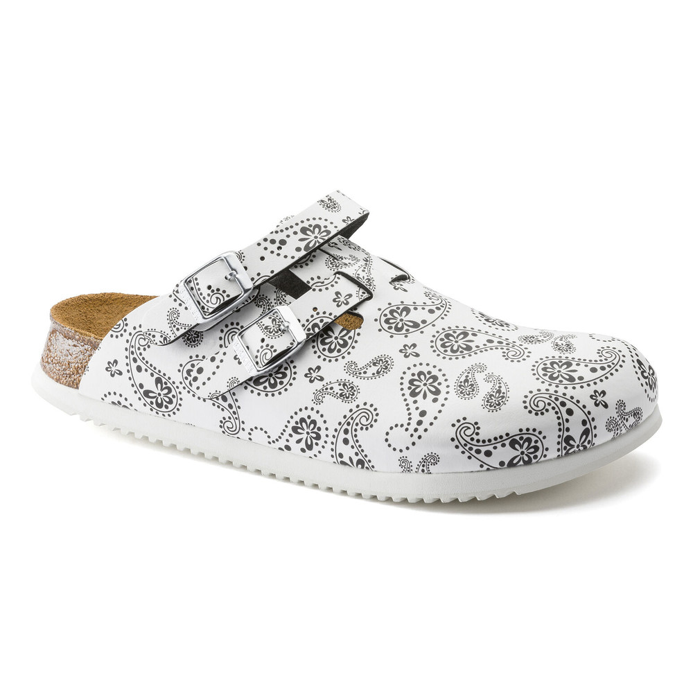 Clog Kay Superlauf, Birko-Flor, Paisley Black/White, schmal, Gr. 35