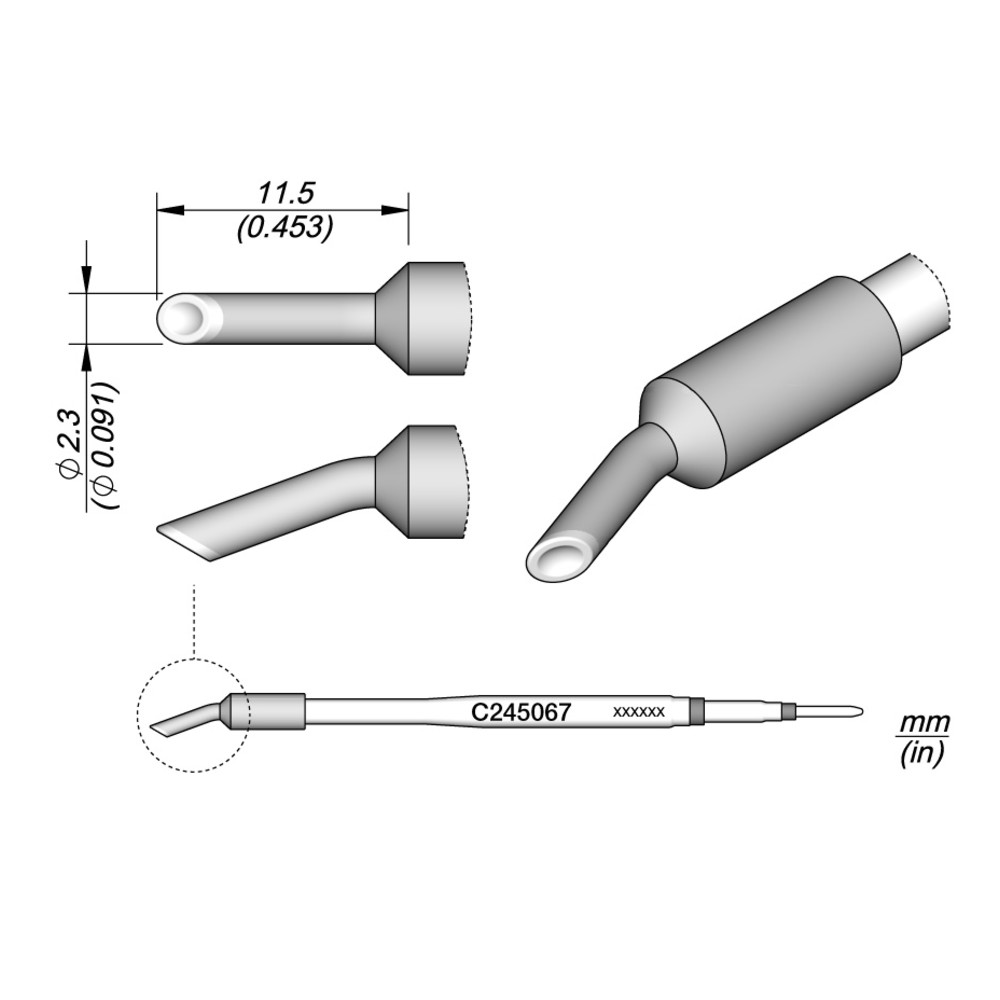 Lötspitze Serie C245 Sondertypen, C245067/2,3 mm, Hohlkehle, gebogen
