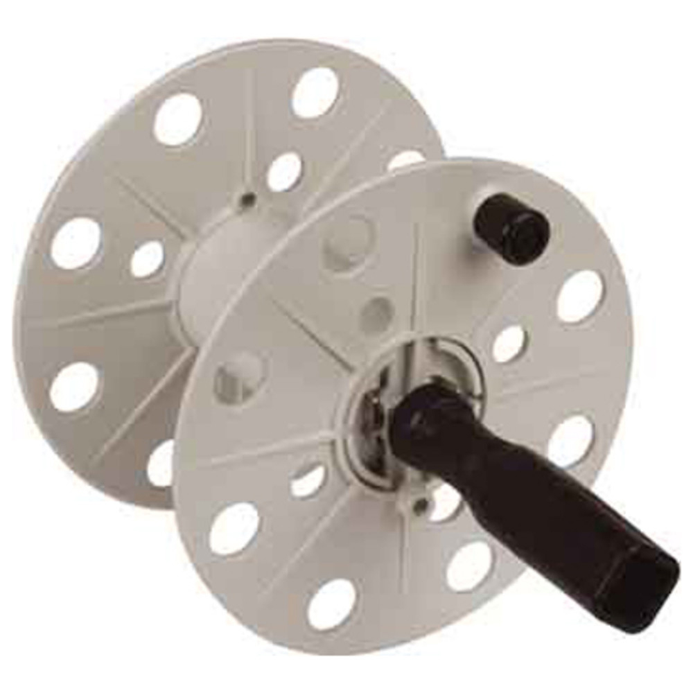 Dehn+Söhne Drahthaspel mit Buchse und Handgriff, leer, grau, Breite 80 mm