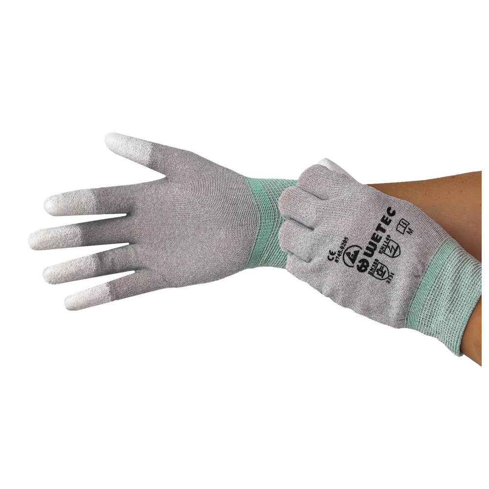 ESD-Handschuhe, PU-beschichtete Fingerkuppen, L, Carbonfaden