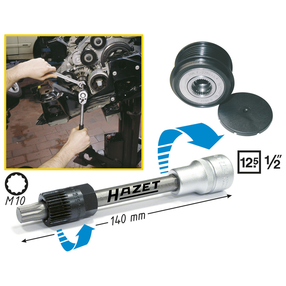 Keil(rippen)riemenscheibe-Werkzeug 4641/2 - Vierkant hohl 12,5 mm (1/2 Zoll) -